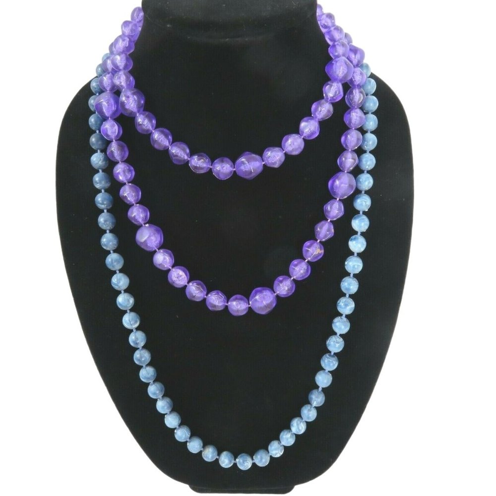Lot of 2 Vintage Beaded Necklaces Purple and Blue Pearl Beaded
